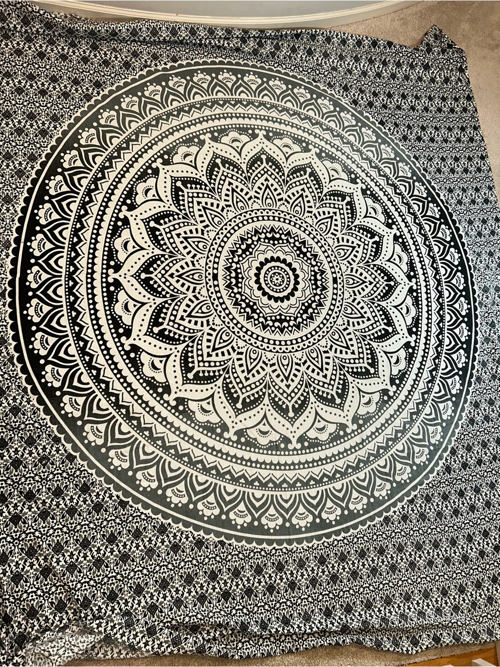Bohemian Black & White Mandala Wall Tapestry